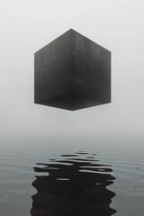 A mystical surreal geometric object levitating over the water