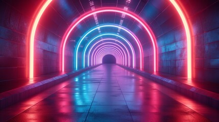 Bright neon lights and futuristic designs create a dynamic, energetic atmosphere