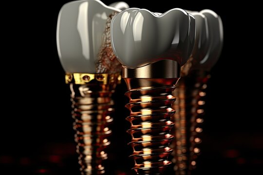 Tooth implant and teeth on a black background