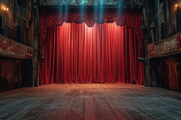 Empty theater stage with red curtains