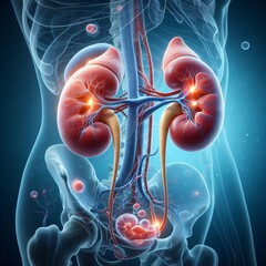 a realistic image of kidneys, hd, 4k, 3d rendered illustration of a human kidneys