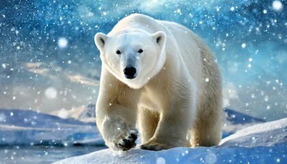 A polar bear in the Arctic, beautiful snowy nature, ice, cold
