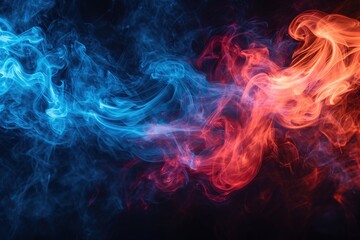 fusion of blue and red smoke in motion isolated on black background