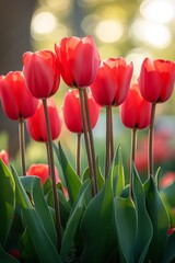 Scarlet tulips standing tall and proud, a symbol of love and passion