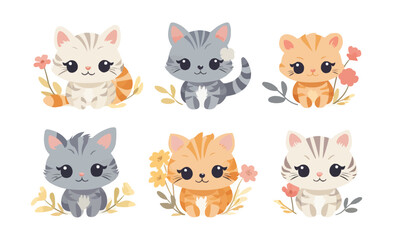 Cute cat collection vector illustration kitten fun happy animal background