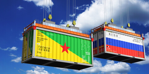 Shipping containers with flags of French Guiana and Russia - 3D illustration