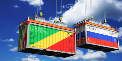 Shipping containers with flags of Congo and Russia - 3D illustration