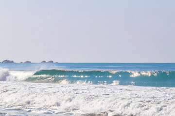 Extremely huge big surfer waves beach La Punta Zicatela Mexico. - obrazy, fototapety, plakaty