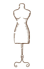 Vintage dummy mannequin for sewing. Hand drawn in retro style