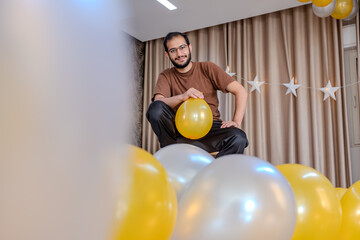 Celebration decorations indoor with baloons and stars to have wonderfull time