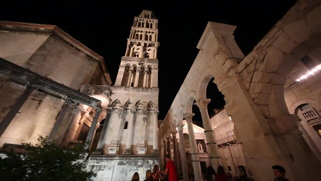  Tourists in Peristyle Palace of the Emperor Diocletian in the evening