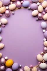 Naklejka na ściany i meble Mauve background with colorful easter eggs round frame texture