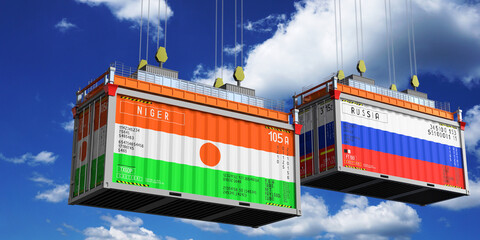 Shipping containers with flags of Niger and Russia - 3D illustration