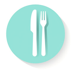  a nice round icon for new order with fork and knife symbol in its middle in pastel colours light blue and light green