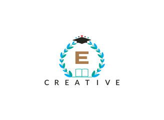 Floral ecology organic leaves circle minimal latter      E  logo design template for education vector illustration.