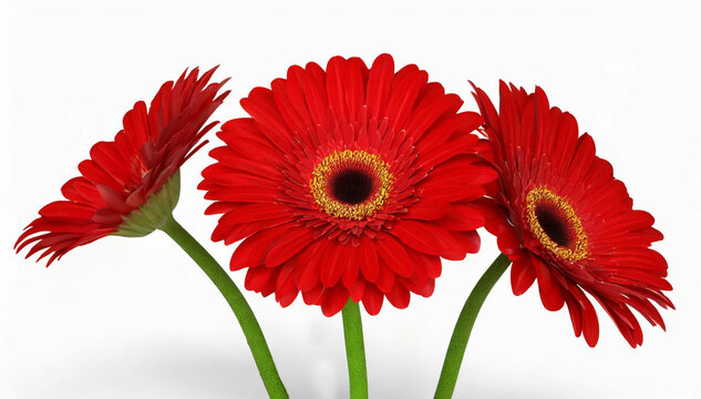 Czerwone kwiaty gerbery na białym tle