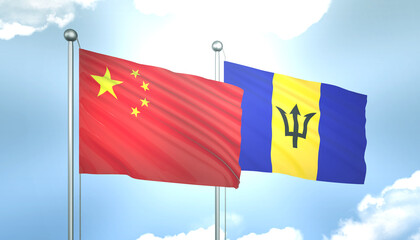 China and Barbados Flag Together A Concept of Realations