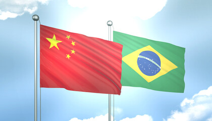 China and Brazil Flag Together A Concept of Realations