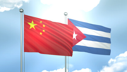 China and Cuba Flag Together A Concept of Realations