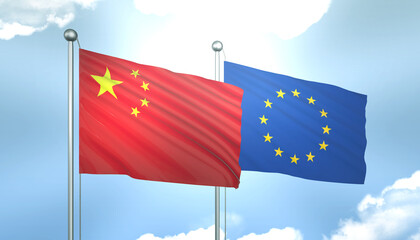 China and European Union Flag Together A Concept of Realations