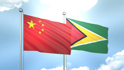 China and Guyana Flag Together A Concept of Realations