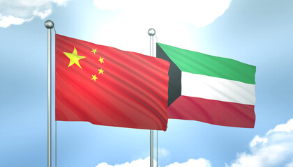 China and Kuwait Flag Together A Concept of Realations