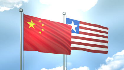 China and Liberia Flag Together A Concept of Realations