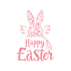 Easter egg and rabbit with text "Happy Easter". Vector illustration design.