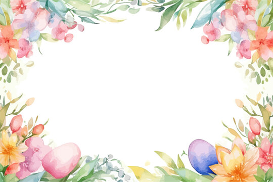 Watercolour Easter egg and flower background with copy space. Vector illustration design.