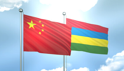 China and Mauritius Flag Together A Concept of Realations