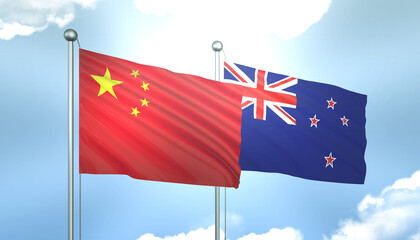 China and New Zealand Flag Together A Concept of Realations
