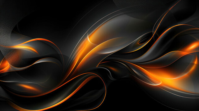 abstract background with glowing lines in black and neon orange colors as wallpaer illustration