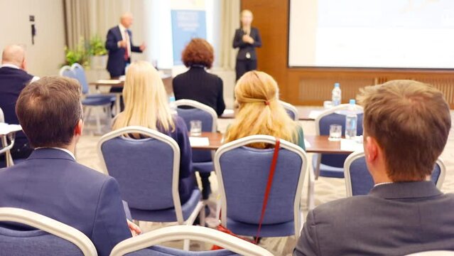  Listeners in auditorium during Compliance Case Forum 2017 in Hilton Garden hotel. The forum organizer was the company Business Summit of Future