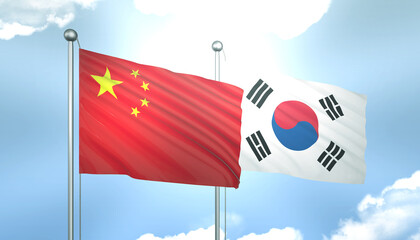 China and South Korea Flag Together A Concept of Realations
