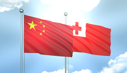 China and Tonga Flag Together A Concept of Realations