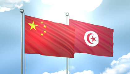 China and Tunisia Flag Together A Concept of Realations