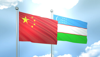 China and Uzbekistan Flag Together A Concept of Realations