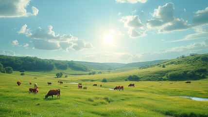 Nature meadow sun cows grazing