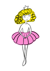 Cute ballerina princess in a pink tutu cartoon illustration