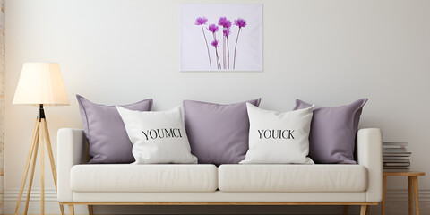 Fototapeta na wymiar Cozy and comfortable living space Lavender Canvas mockup modern living room