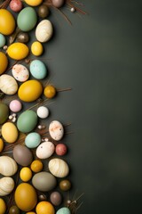 Olive background with colorful easter eggs round frame texture