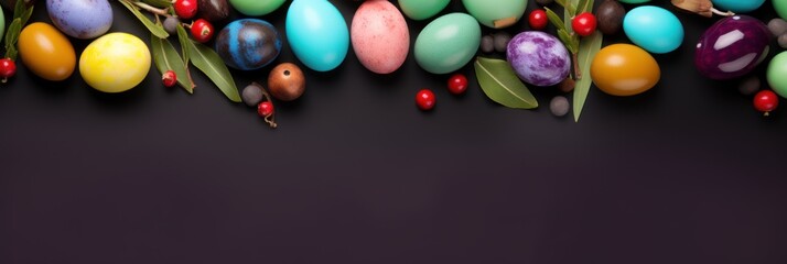 Fototapeta na wymiar Olive background with colorful easter eggs round frame texture