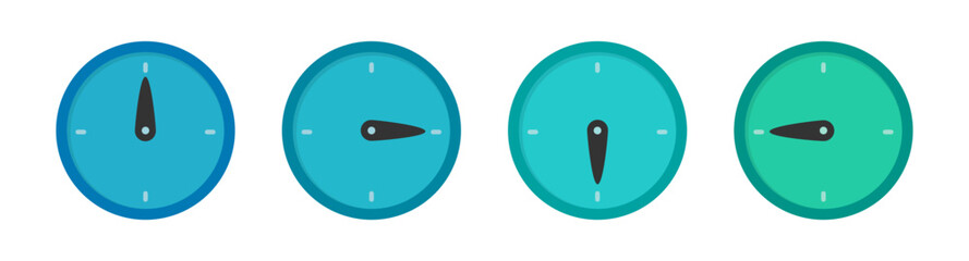 A set of watches in the style of flat. A clocks are in blue and green colors.