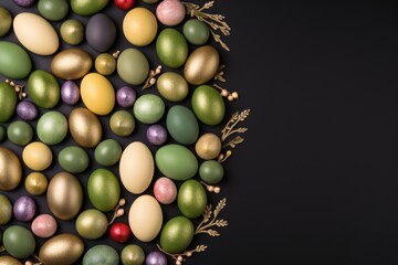 Olive background with colorful easter eggs round frame texture