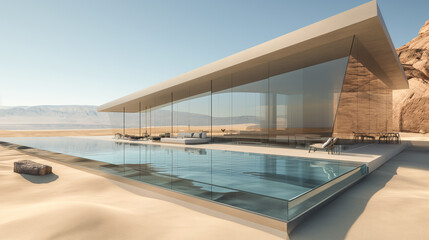 Obraz na płótnie Canvas Futuristic Desert Oasis: Luxury Villa with Infinity Pool