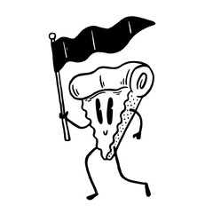 Doodle pizza cartoon character. Retro poster vector illustration.