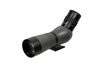 Modern spyglass. Long-range observation device. Monocular isolate on a white back