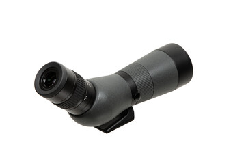 Modern spyglass. Long-range observation device. Monocular isolate on a white back