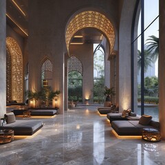Interior of a hotel lobby in Arabic interior