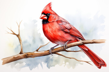 Northern cardinal Bird illustration. Highly detailed image of forest and garden cardinal avian. Beautiful and colorful ornithology background.